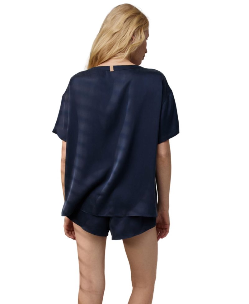 Women's Washable Silk Short-Sleeve Oversized Tee and Shorts, 2-Piece Set