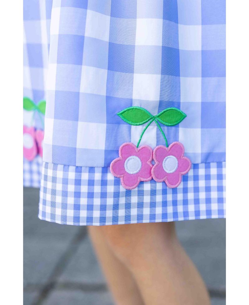 Big Girls Gingham Dress With Flower Cherries
