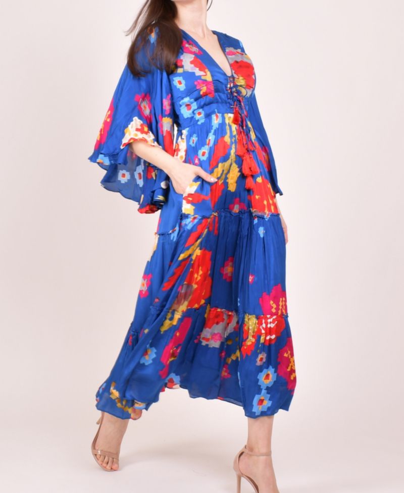 Women's Blue Angel Sleeves Ruffle Maxi Sundress