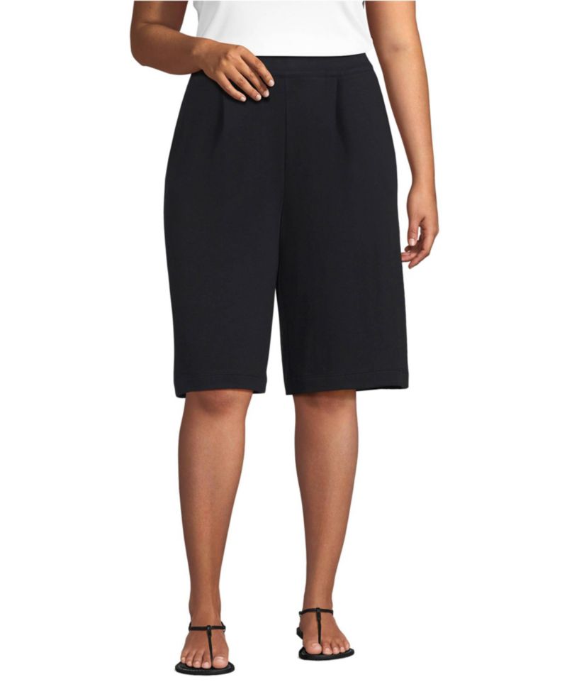 Plus Size Sport Knit High Rise Pleated 12" Bermuda Shorts