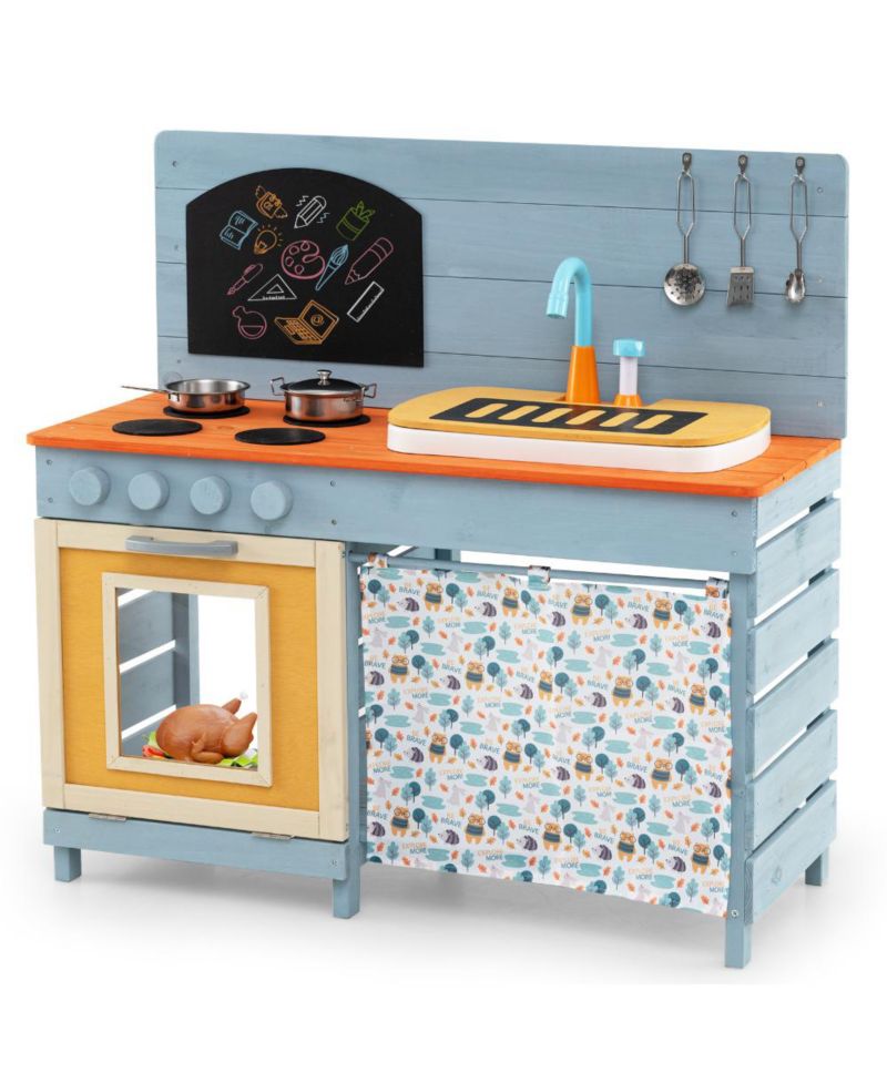 Wooden Toy Kitchen Playset with Removable Faucet, 33" x 14" x 33.5"