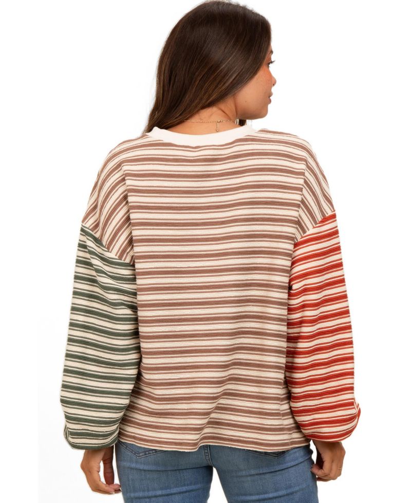 Maternity Striped Bubble-Sleeve Top