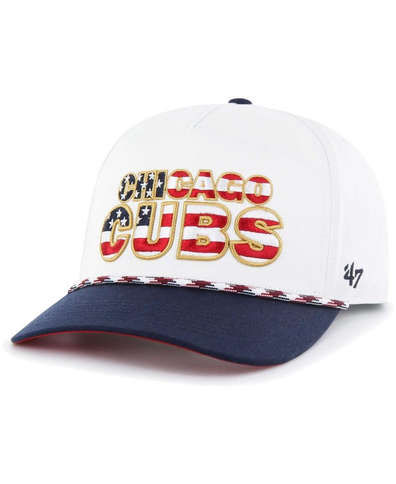 Men's White Chicago Cubs Flag Script Hitch Snapback Hat