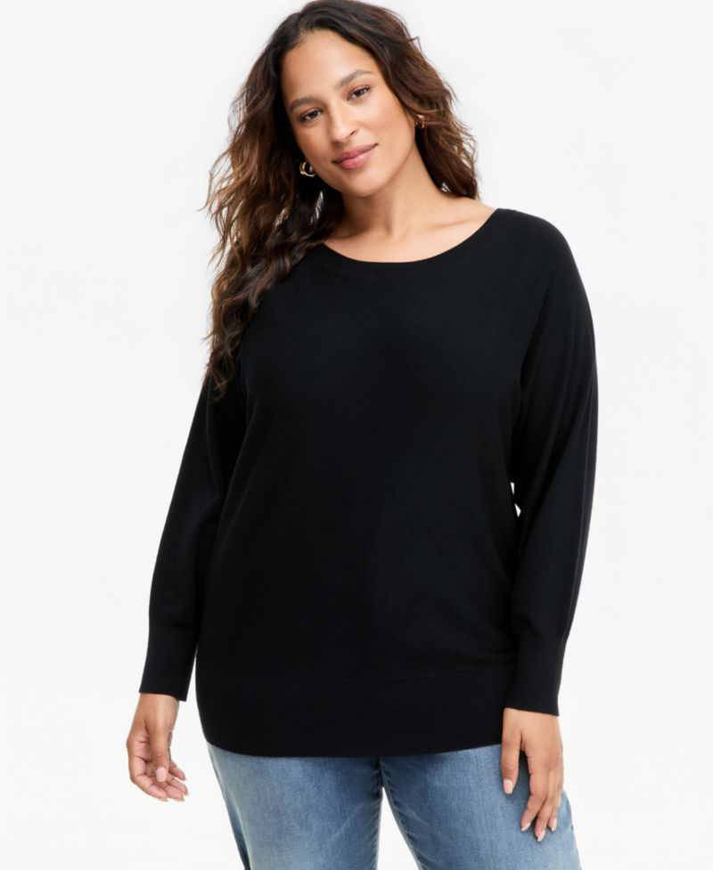 Plus Size Boat Neck Raglan Sweater