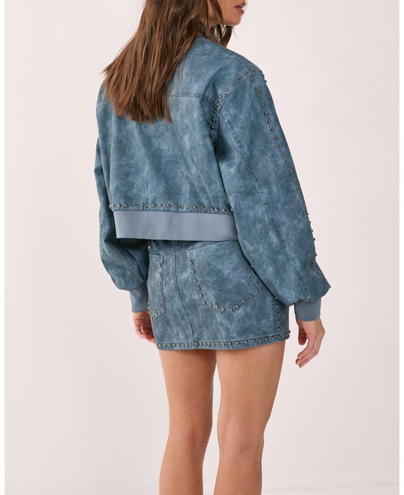 Women's Leather Studded Bomber Jacket