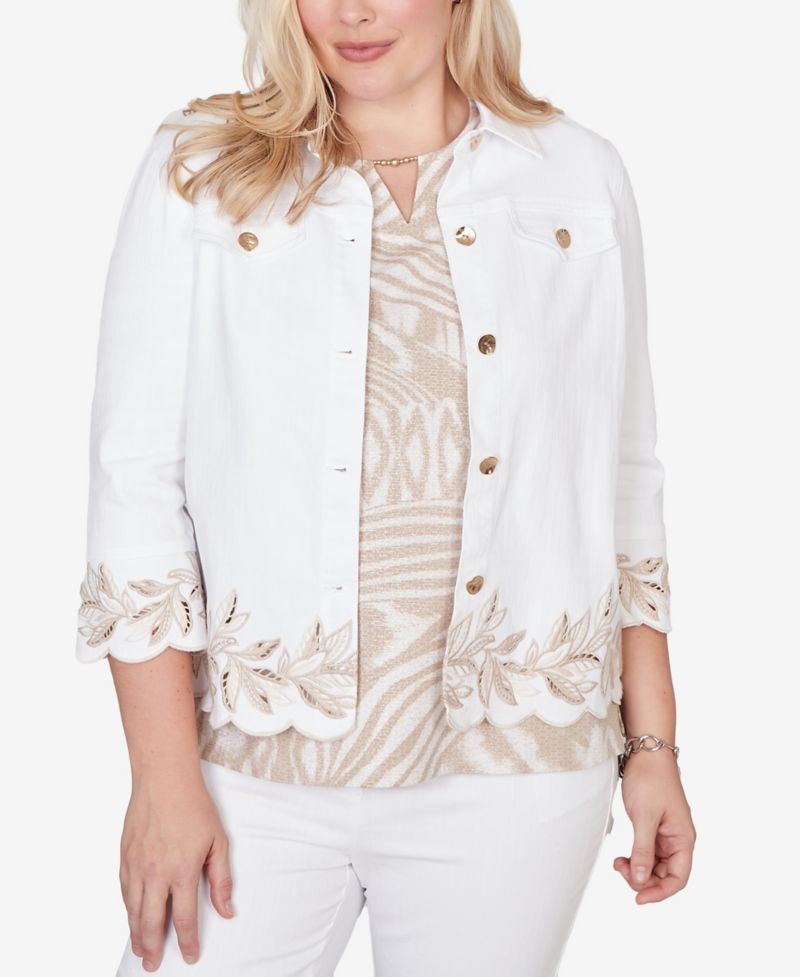 Women's Natural Wonder Leaf Cutout Embroidered Shirt Jacket