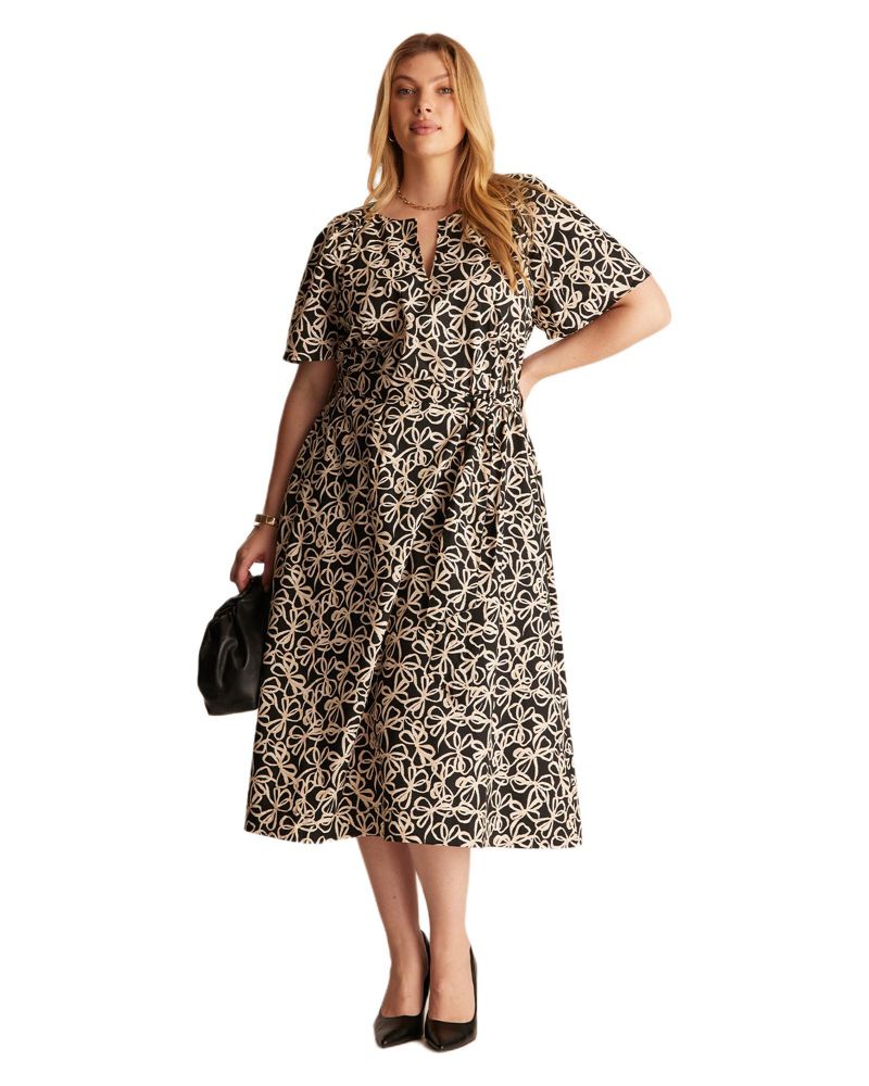 Women's Noirette Cotton Print Belted Midi Dress