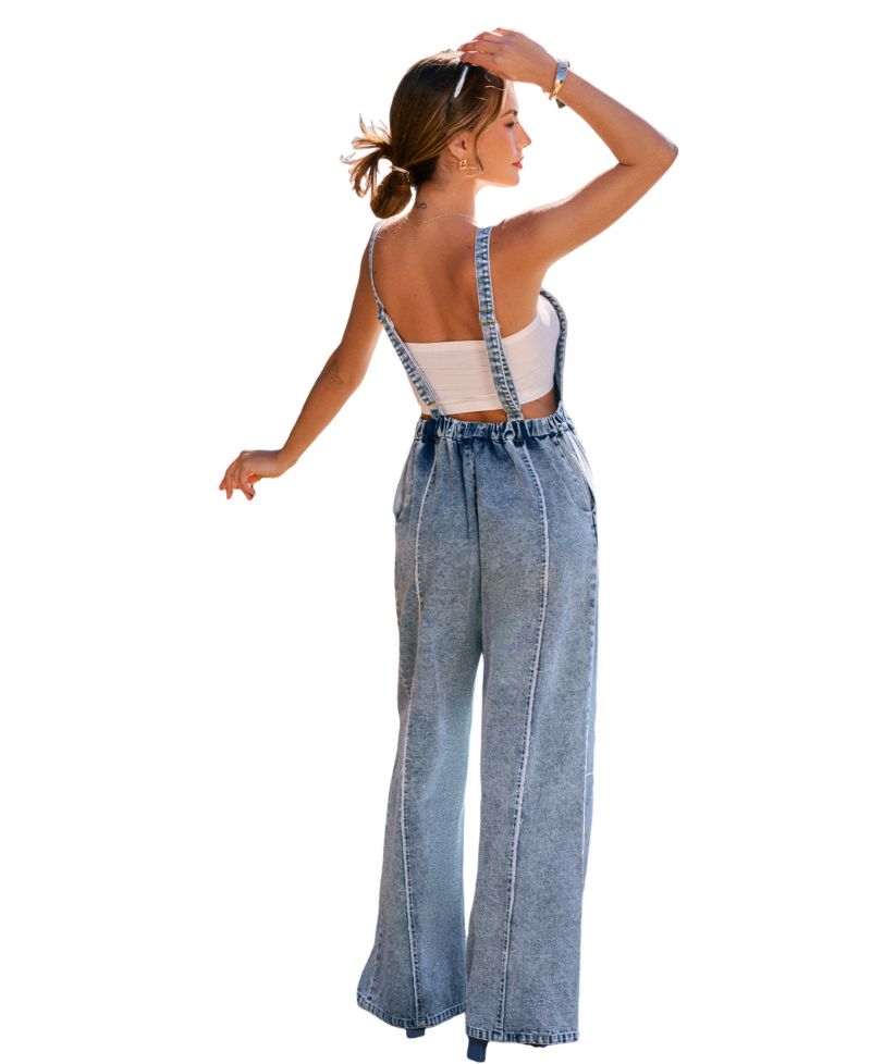 Women's Square Neck Denim Jumpsuit