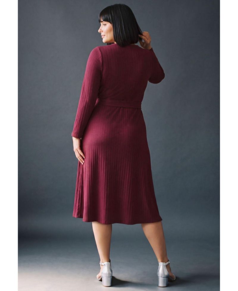 Plus Size Rosalind Faux-Wrap V-Neck Long-Sleeve Dress