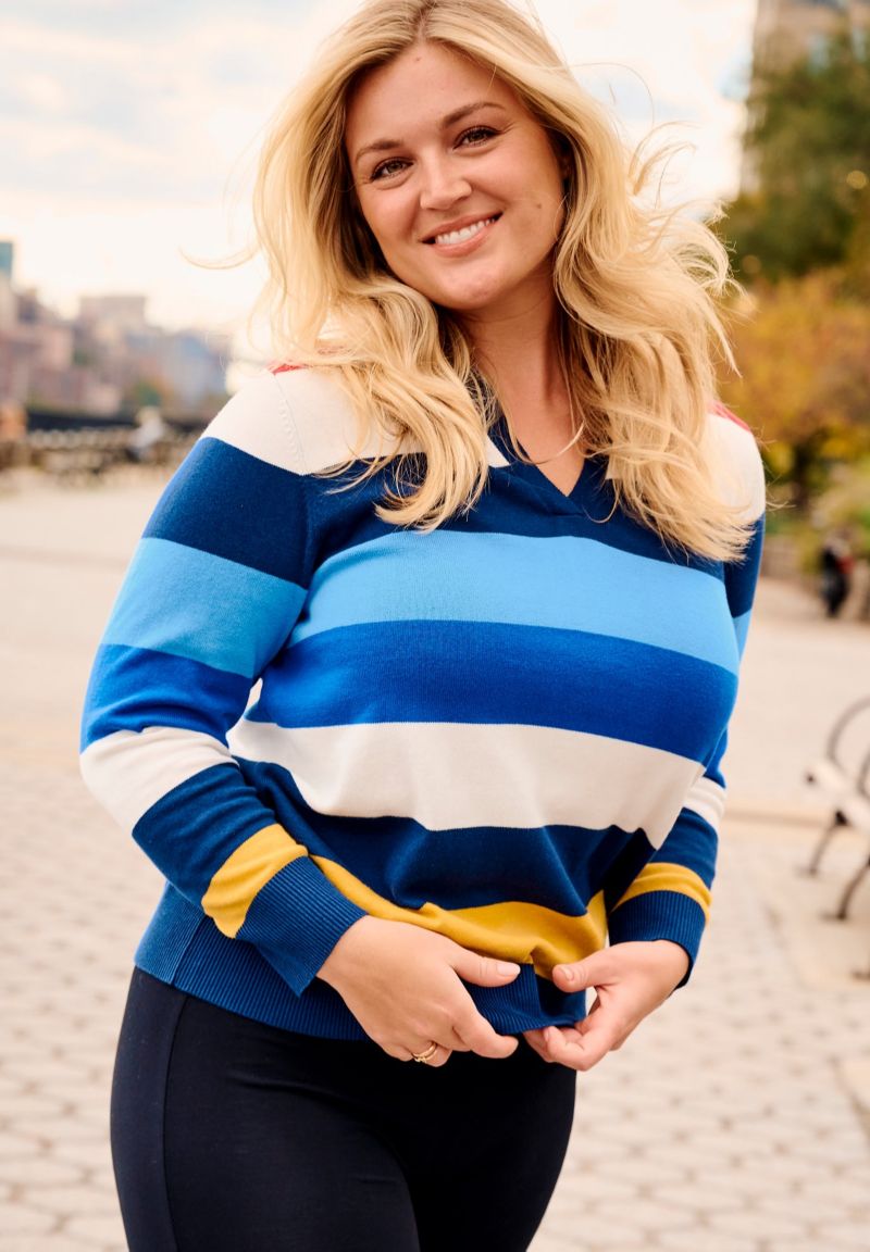 Plus Size Color Block Polo Sweater