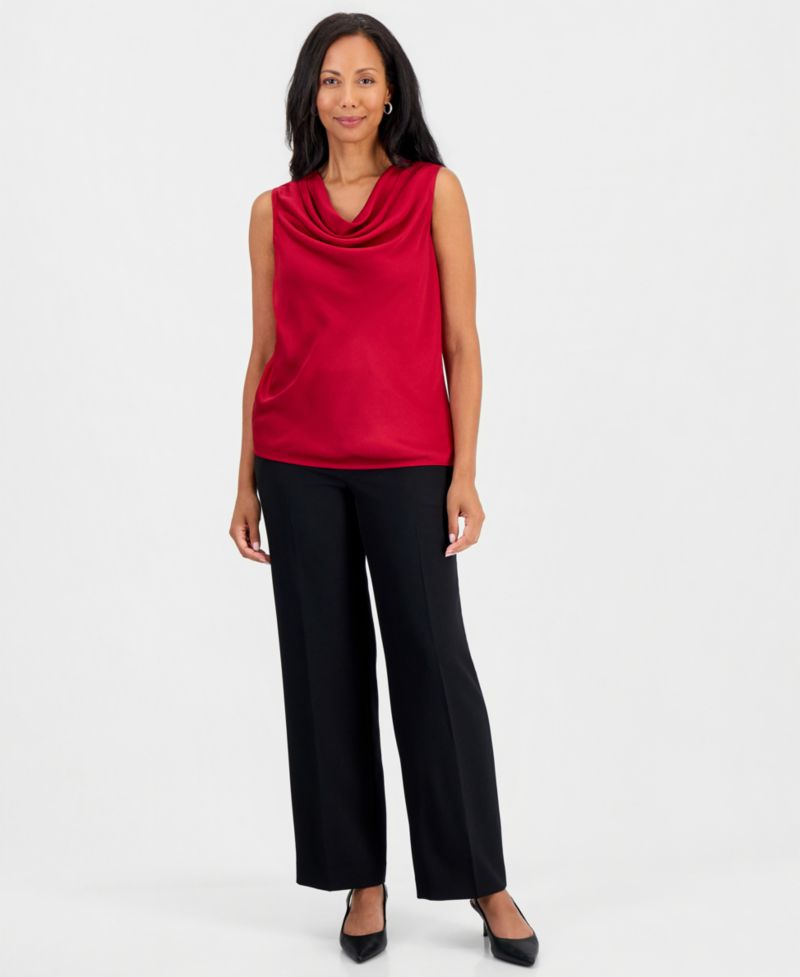 Petite Sleeveless Cowl Neck Draped Blouse