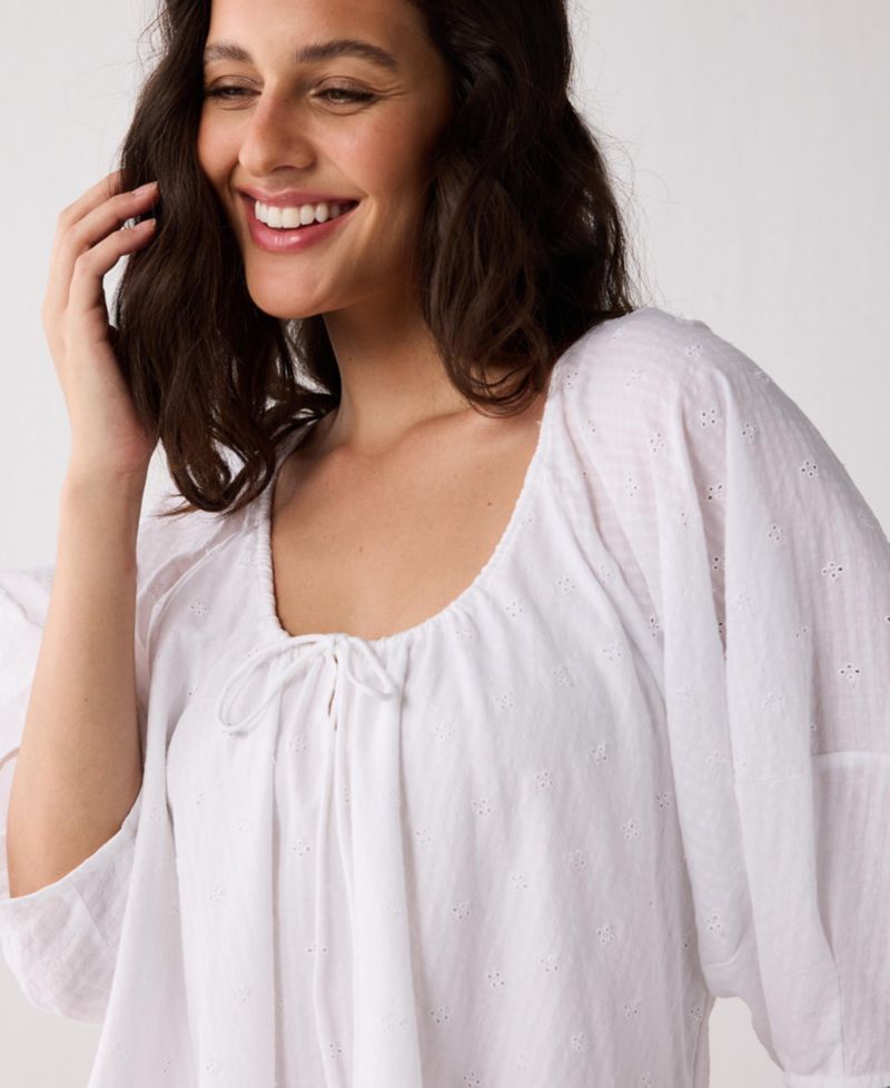 Women's Puff Sleeved Dress with Drawstring Neckline