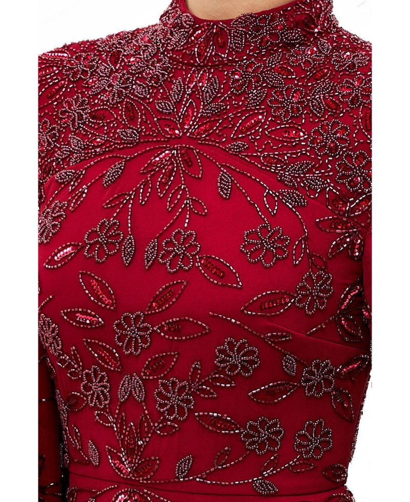 Women's Modest Embellished Sequins High Neck Gown