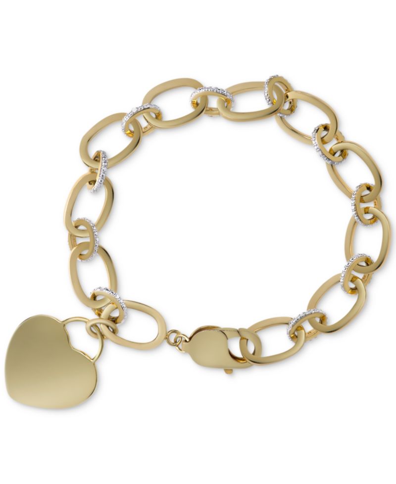 Diamond Heart Charm Bracelet (1/10 ct. t.w.) in Sterling Silver or 14k Gold-Plated Sterling Silver
