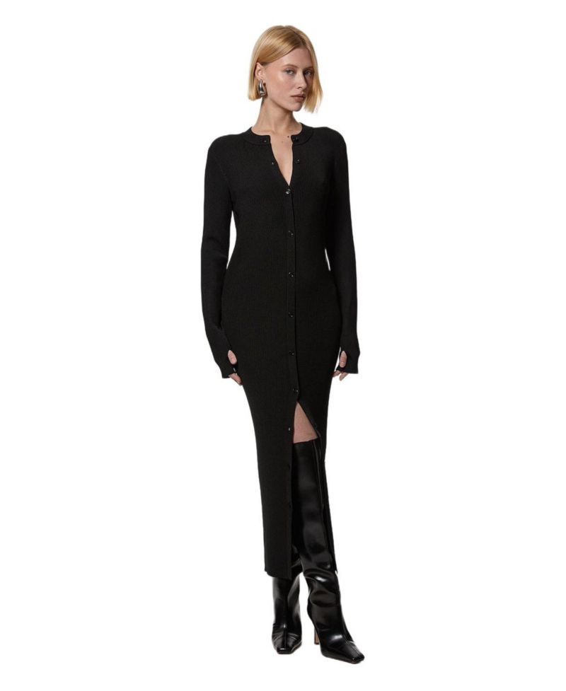 Women's Button Through Ribbed Maxi Dress