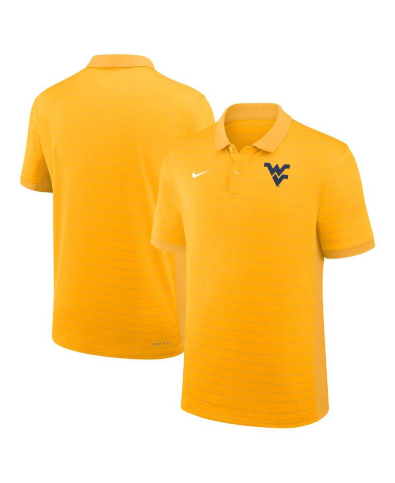 Men's Gold West Virginia Mountaineers 2025 Early Season Coaches Sideline Victory Stripe Performance Polo Shirt