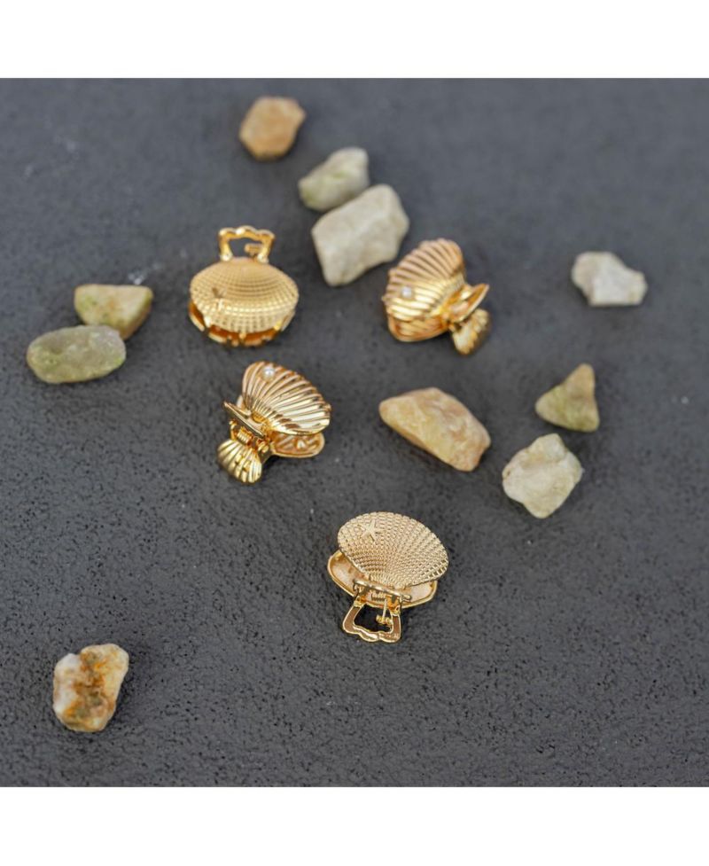 Women's Mini Claw Clip Set of 4 - Gold Seashell