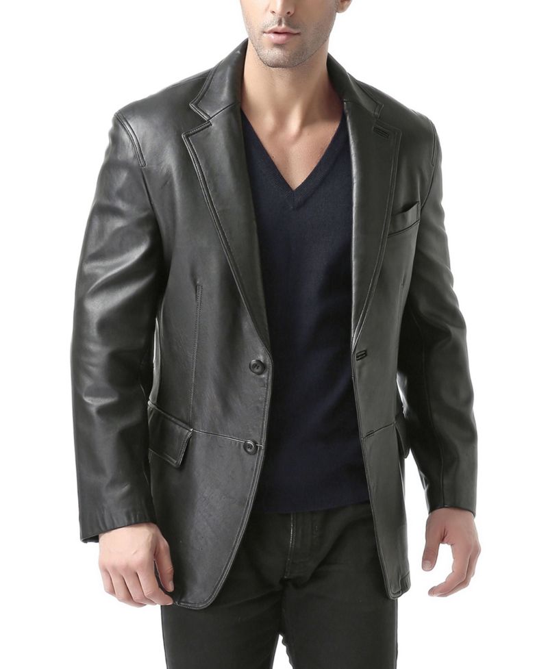 Men's Two-Button Leather Blazer - Short