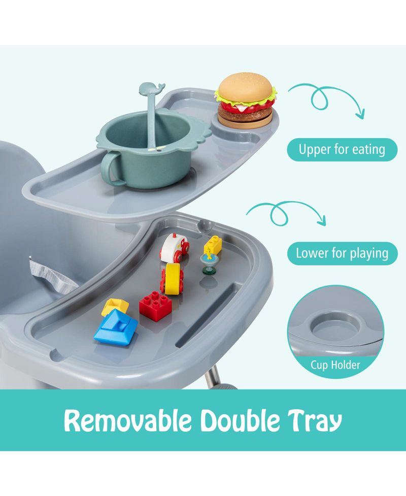 Multi-Stage Baby High Chair with Removable Double Tray for Infants and Toddlers