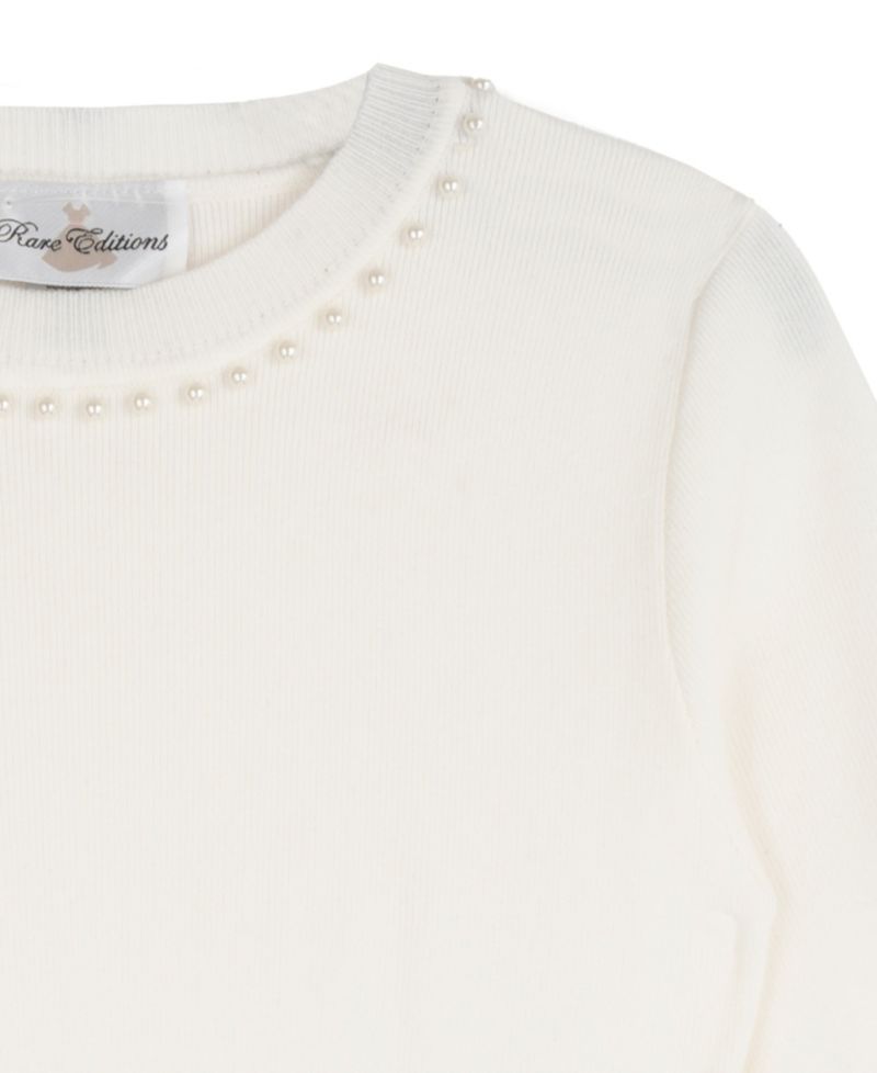 Girls' 7-16 Sweater Knit Imitation Pearl Embellished Long-Sleeve Fit & Flare Dress