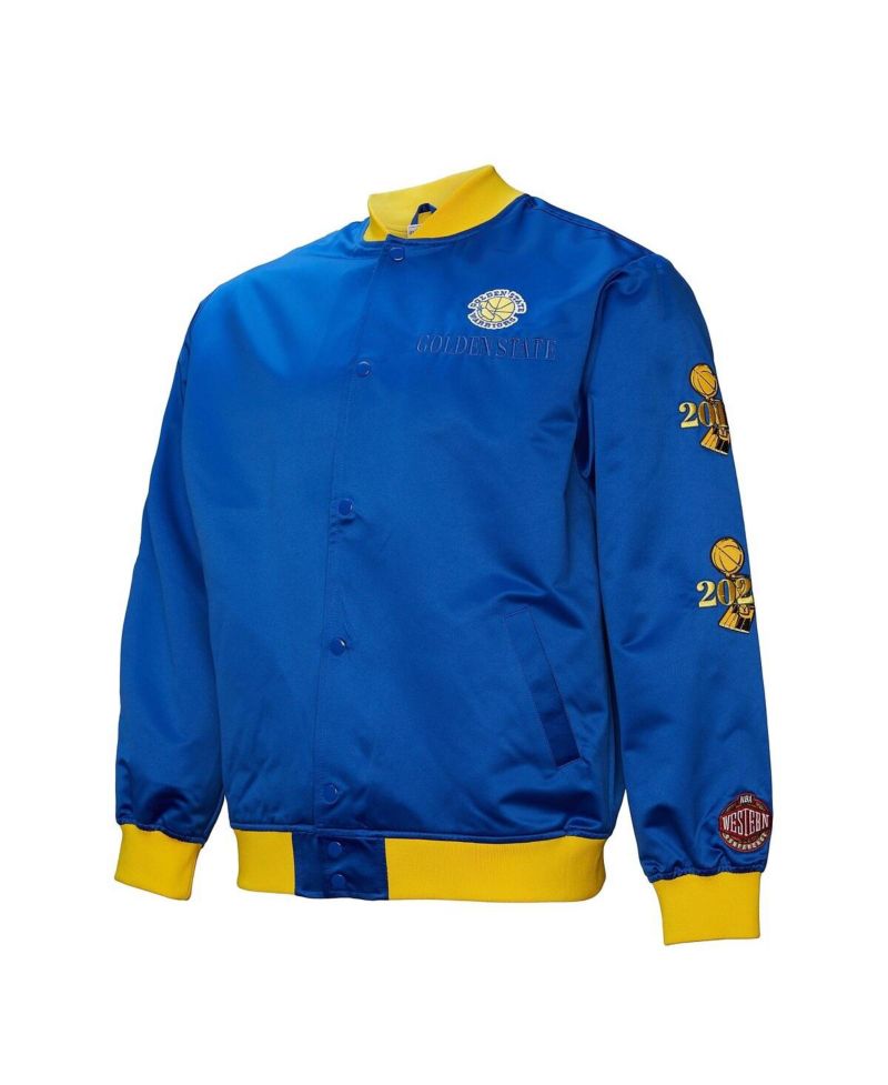 Men's Royal Golden State Warriors Hardwood Classics Team OG 3.0 Lightweight Satin Full-Snap Jacket
