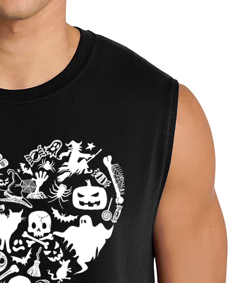 Men's Skull Pattern Heart Word Art Graphic Tank Top