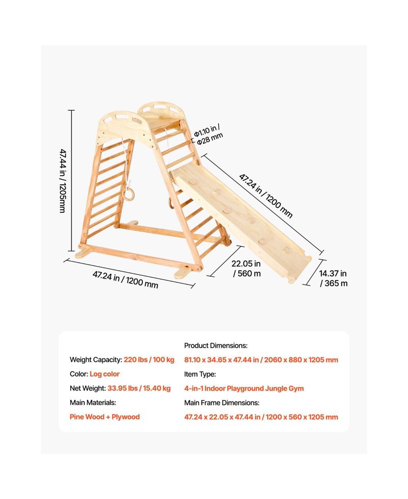 4-in-1 Wooden Indoor Jungle Gym