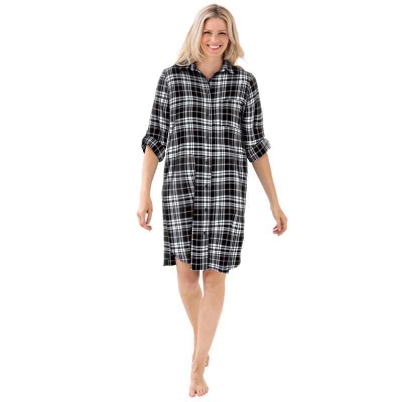 Women's Dreams and Co. Plaid Flannel Button-Front Sleepshirt