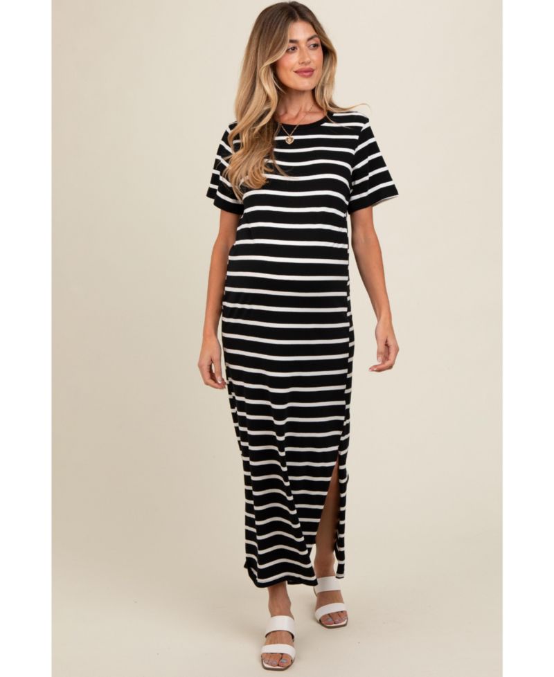Women's Red Striped Side Slit Maxi Dress