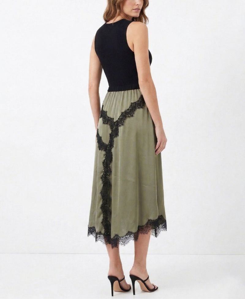 Women's Lace Trim Twofer Crewneck Sweater Dress