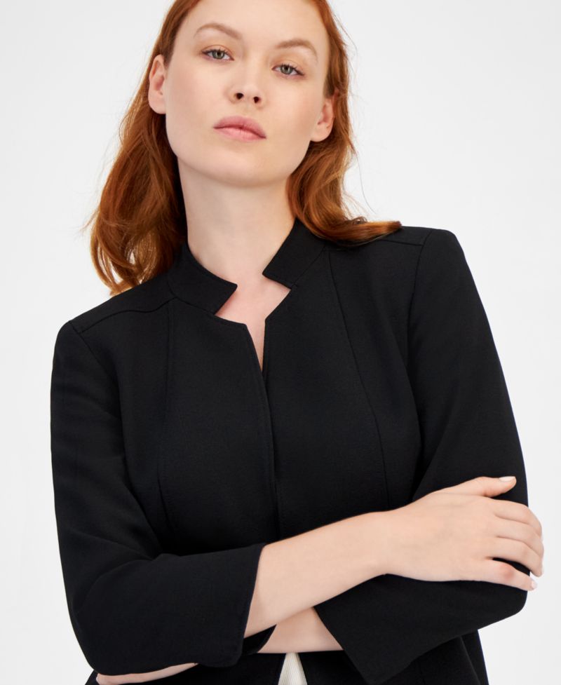 Crepe Star-Collar Open-Front Blazer