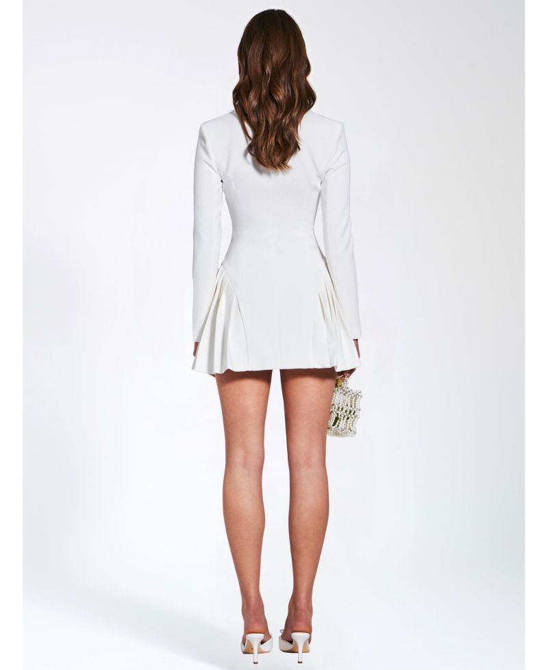 Women's Delia White Blazer Dress with Pleated Detail