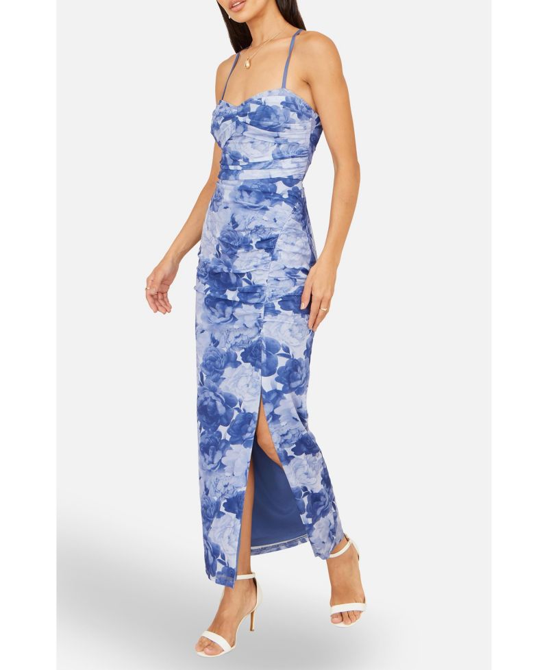 Women's Mesh Ruched Midi Dress