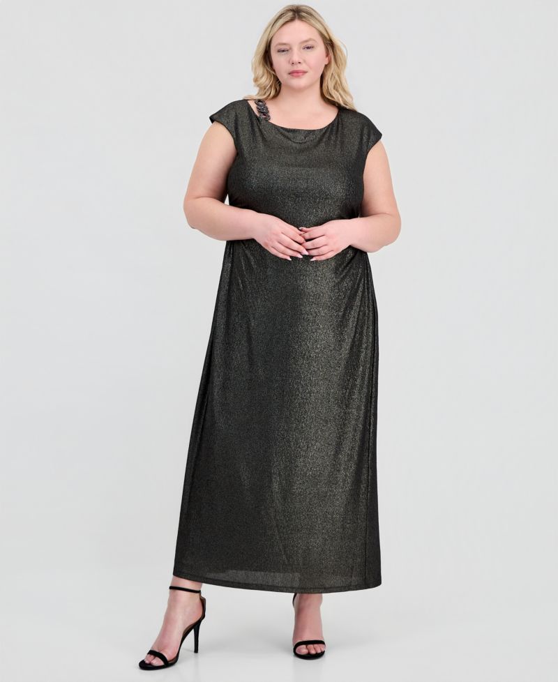 Plus Size Metallic Cap-Sleeve Dress