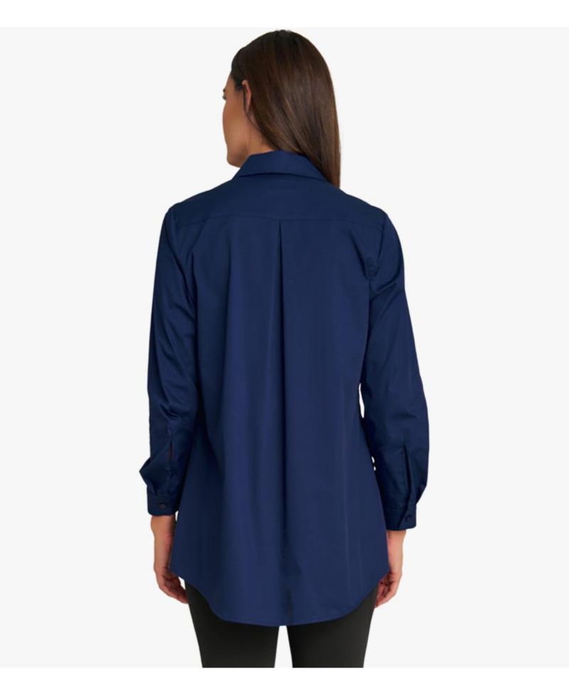 Women's Long Sleeve Cotton Poplin Pintuck Tunic