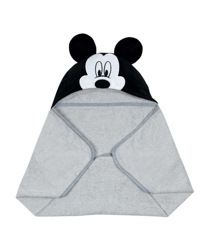 Baby Boys Lambs and Ivy Disney Mickey Mouse Gray Cotton Hooded Bath Towel