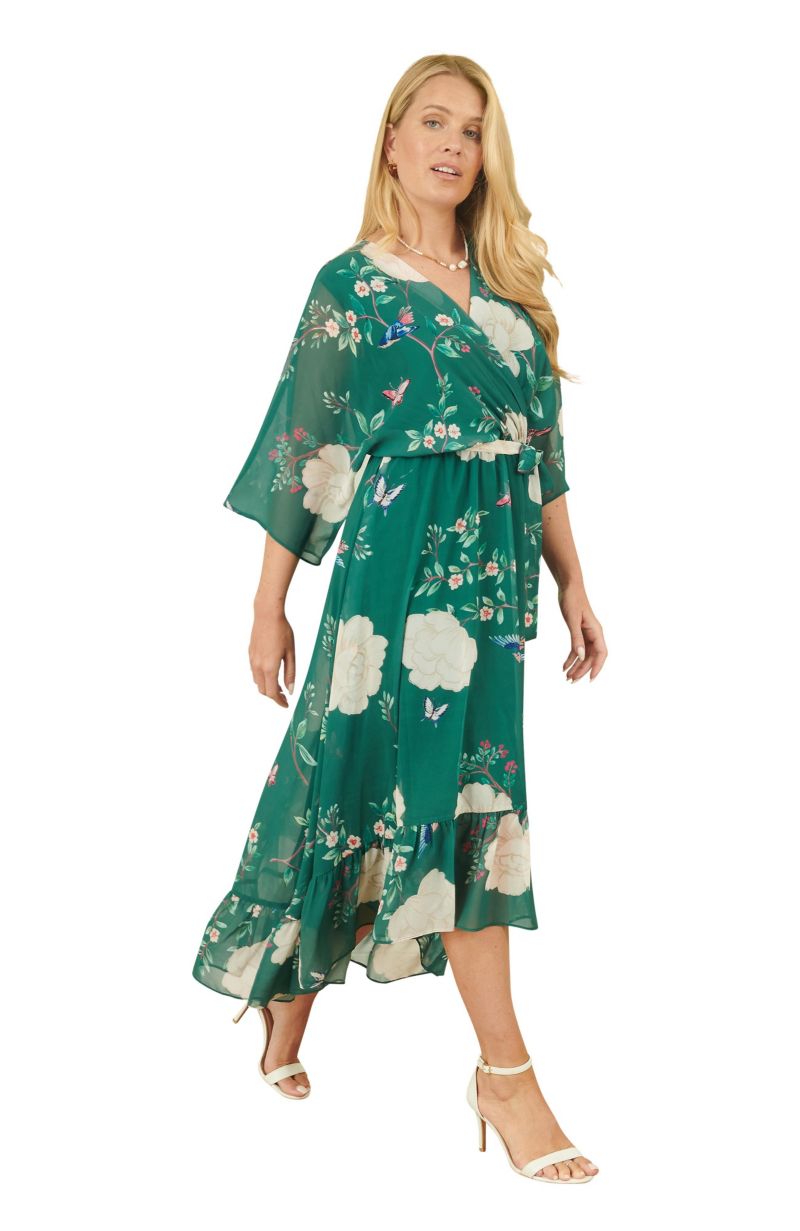 Women's Midi Dip Hem Wrap Dress