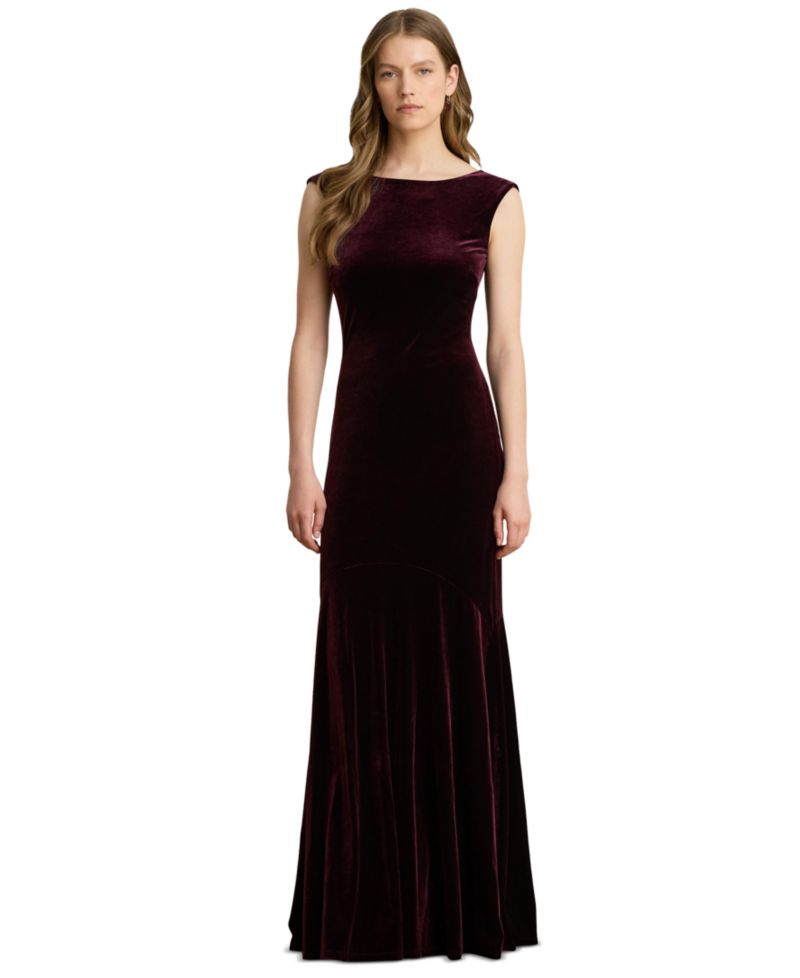 Women's Velvet Boatneck V-Back Gown