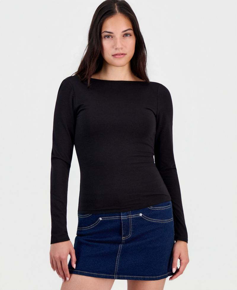 Women's Long-Sleeve Draped-Back Top