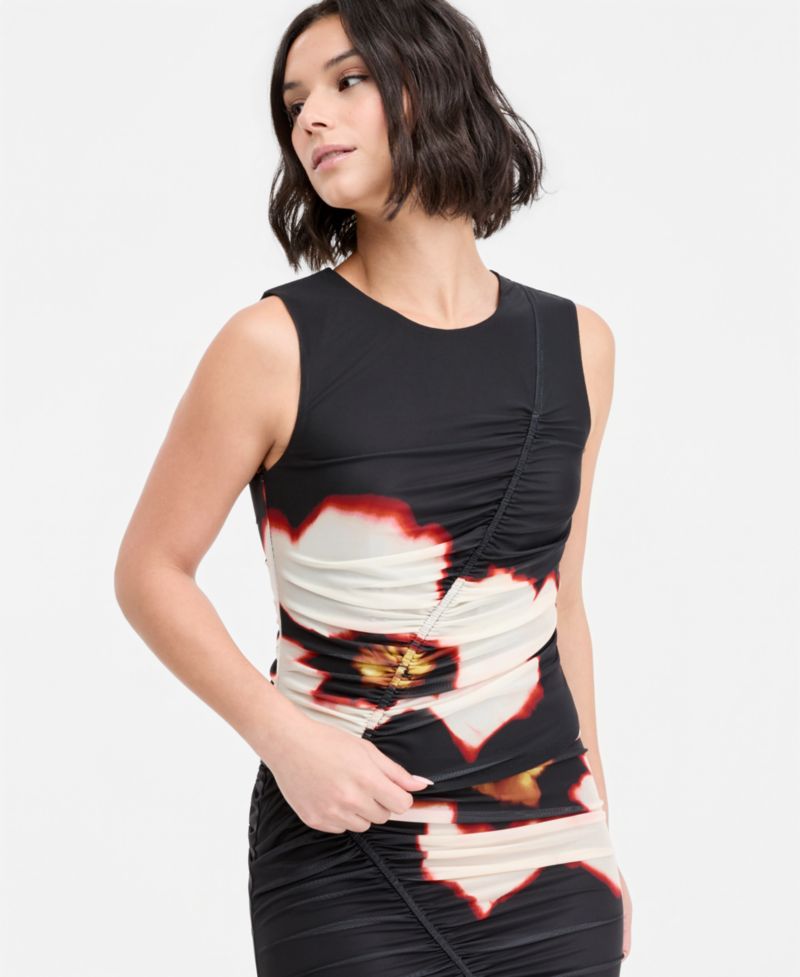 Women's Plaid Mesh Ruched Tank