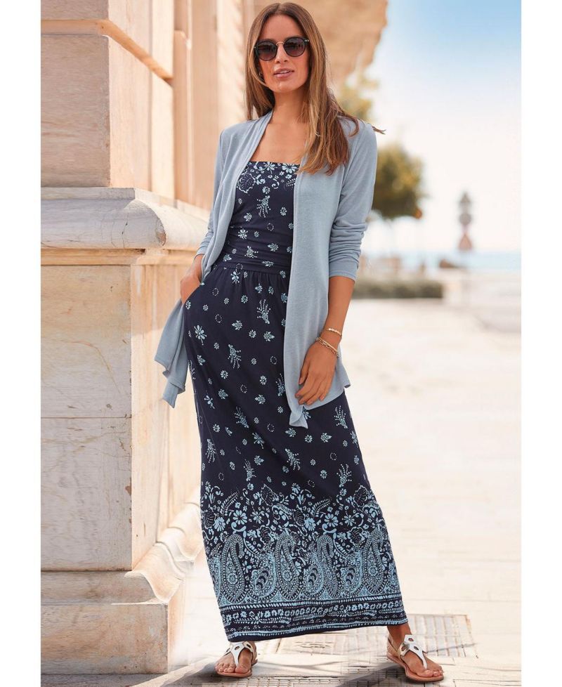 Women's Viscose Printed Strapless with Pockets Bandeau Maxi Dress