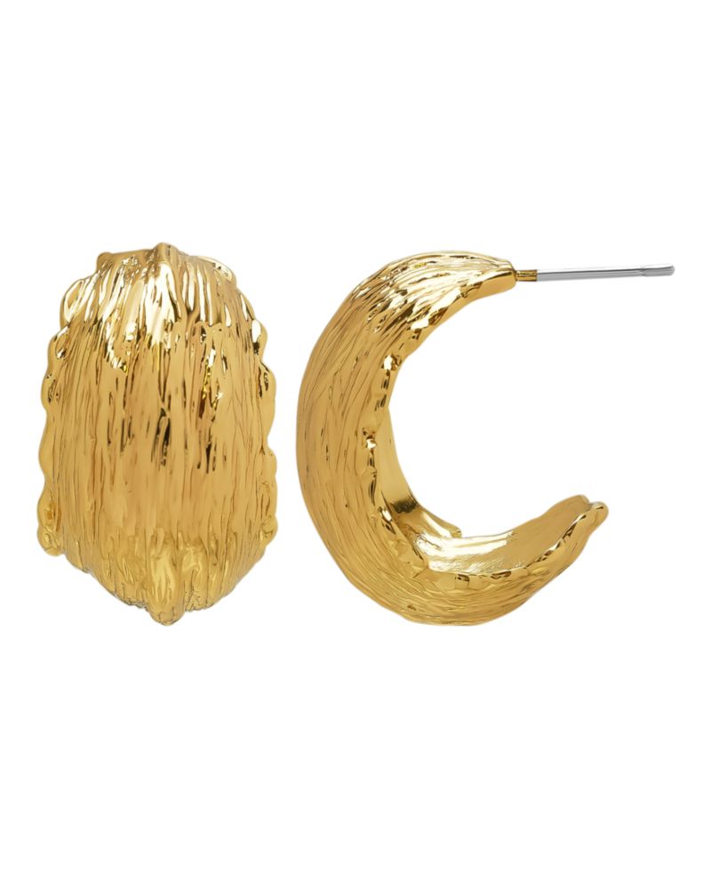 Chunky Hammered Huggie 14K Gold Plate Earrings