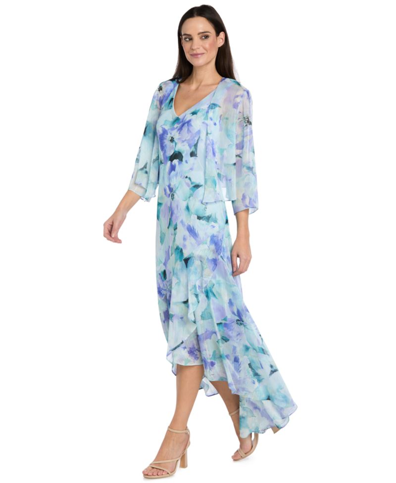 Women’s Printed 3/4-Length Sleeve Jacket and Maxi Dress, 2-Piece Set
