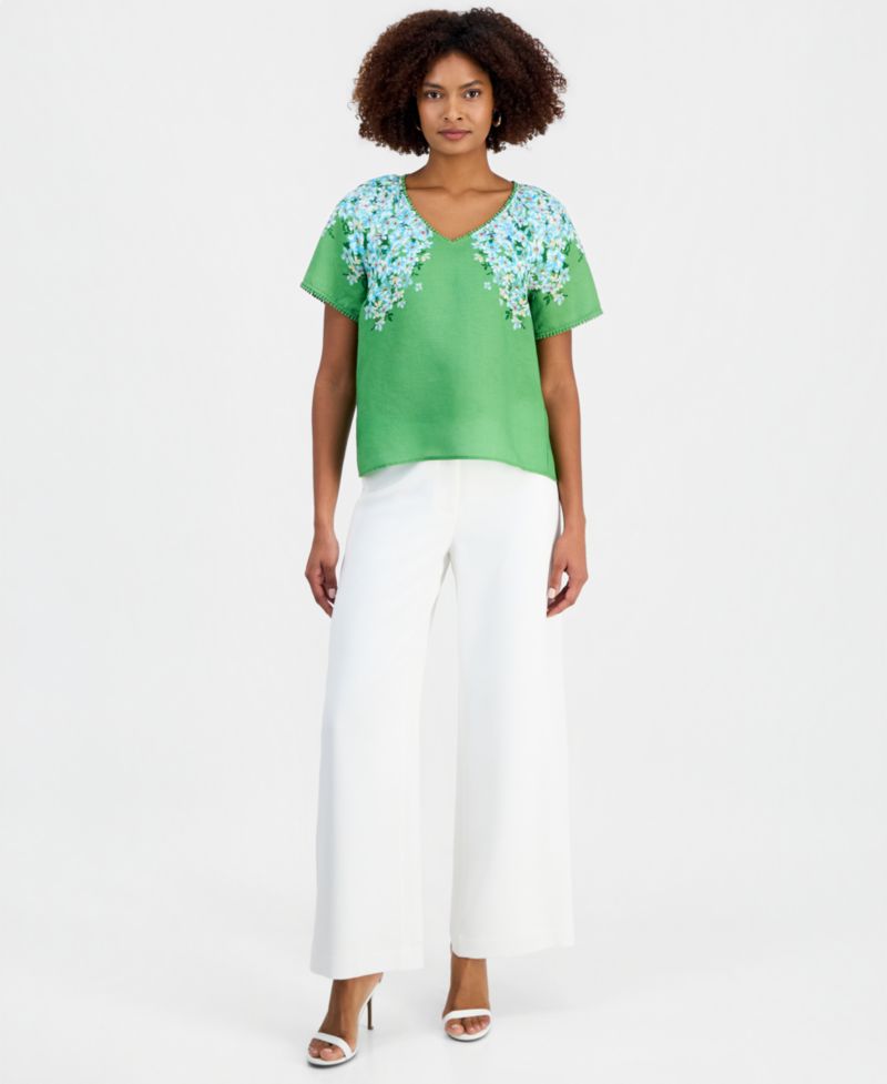 Women's Floral V-Neck Short-Sleeve Top