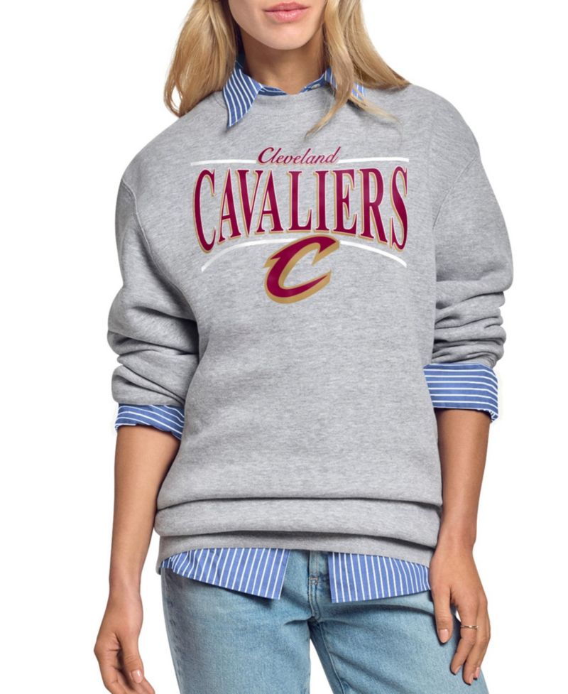 Women's Gray Cleveland Cavaliers Arch Stripe Fleece Crewneck Sweatshirt