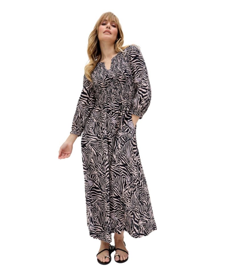 Women's Paulina Shirred Bodice Zebra Print Maxi Dress