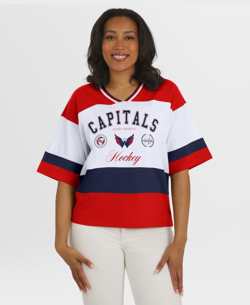Women's Red/White Washington Capitals Jersey Style T-Shirt