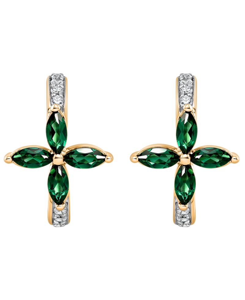 Lab-Grown Emerald (1/2 ct. t.w.) & White Sapphire (1/6 ct. t.w.) Hoop Earrings in 14k Gold Over Sterling Silver