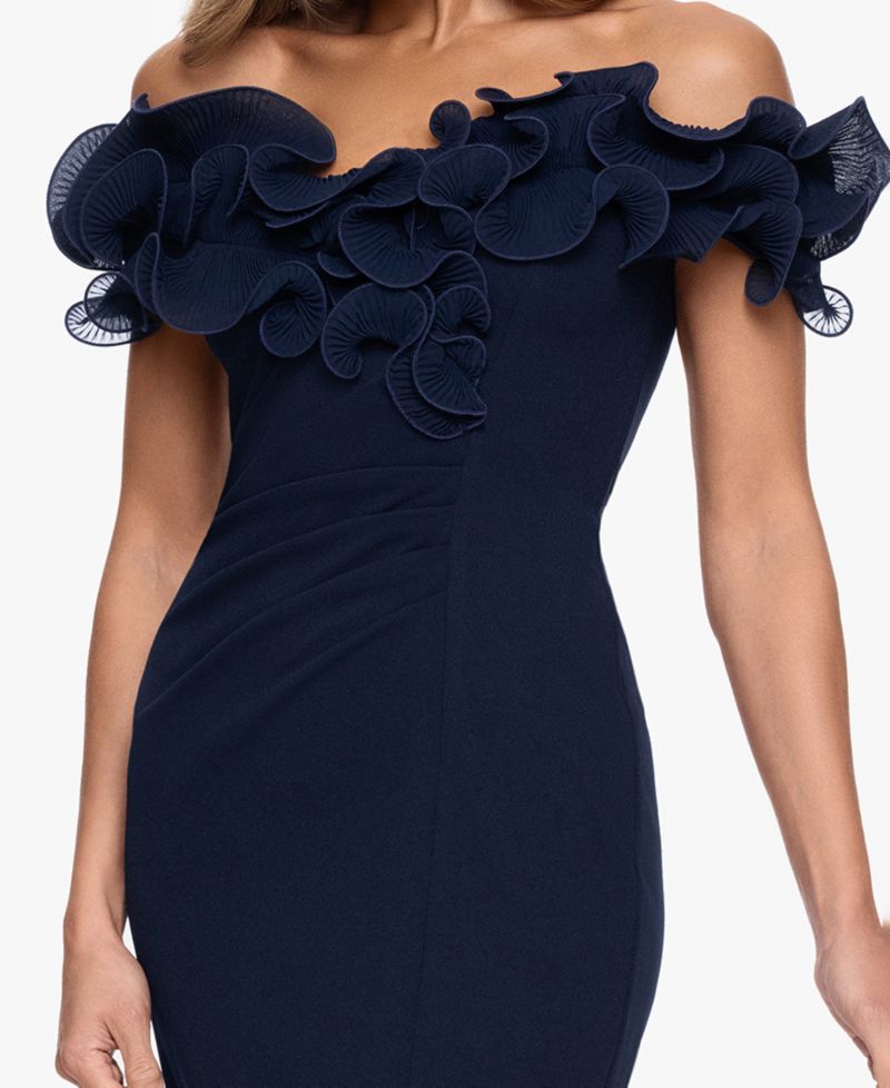 Women's Ruffled Off-The-Shoulder Scuba Crepe Dress