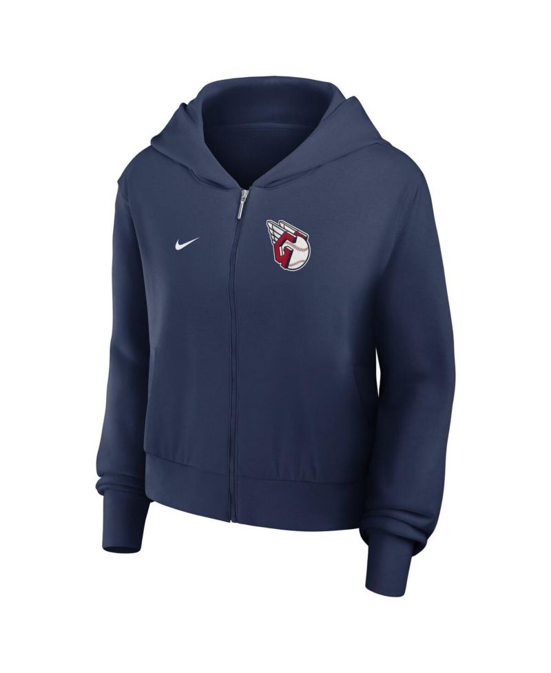 Women's Navy Cleveland Guardians Cropped Chill Full-Zip Hoodie